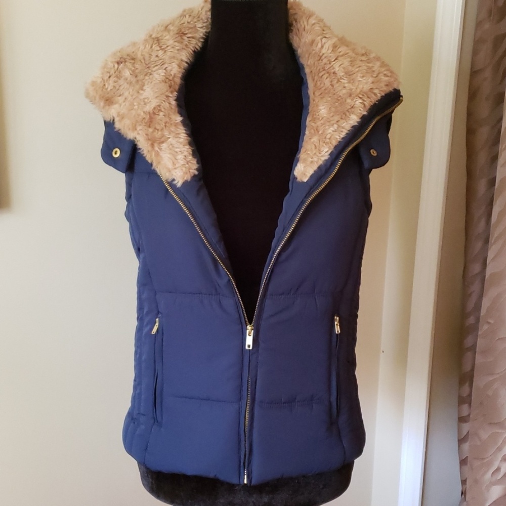 Navy blue fur trimmed vest